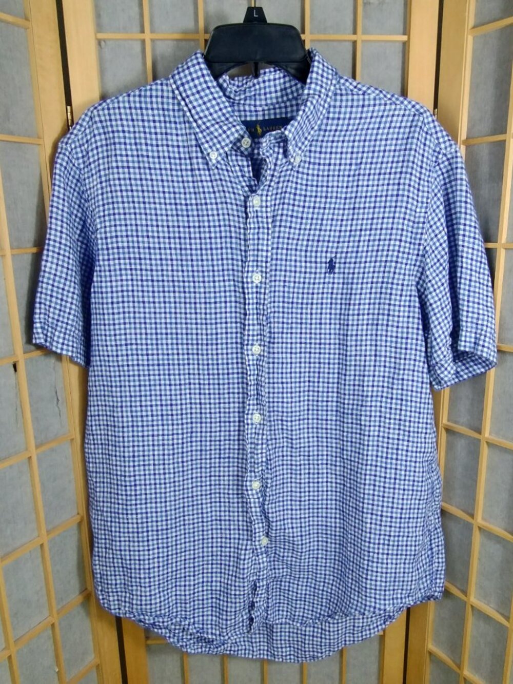 Ralph Lauren Polo Blue Gingham Plaid Button Down Short Sleeve Shirt Size L - Picture 1 of 11